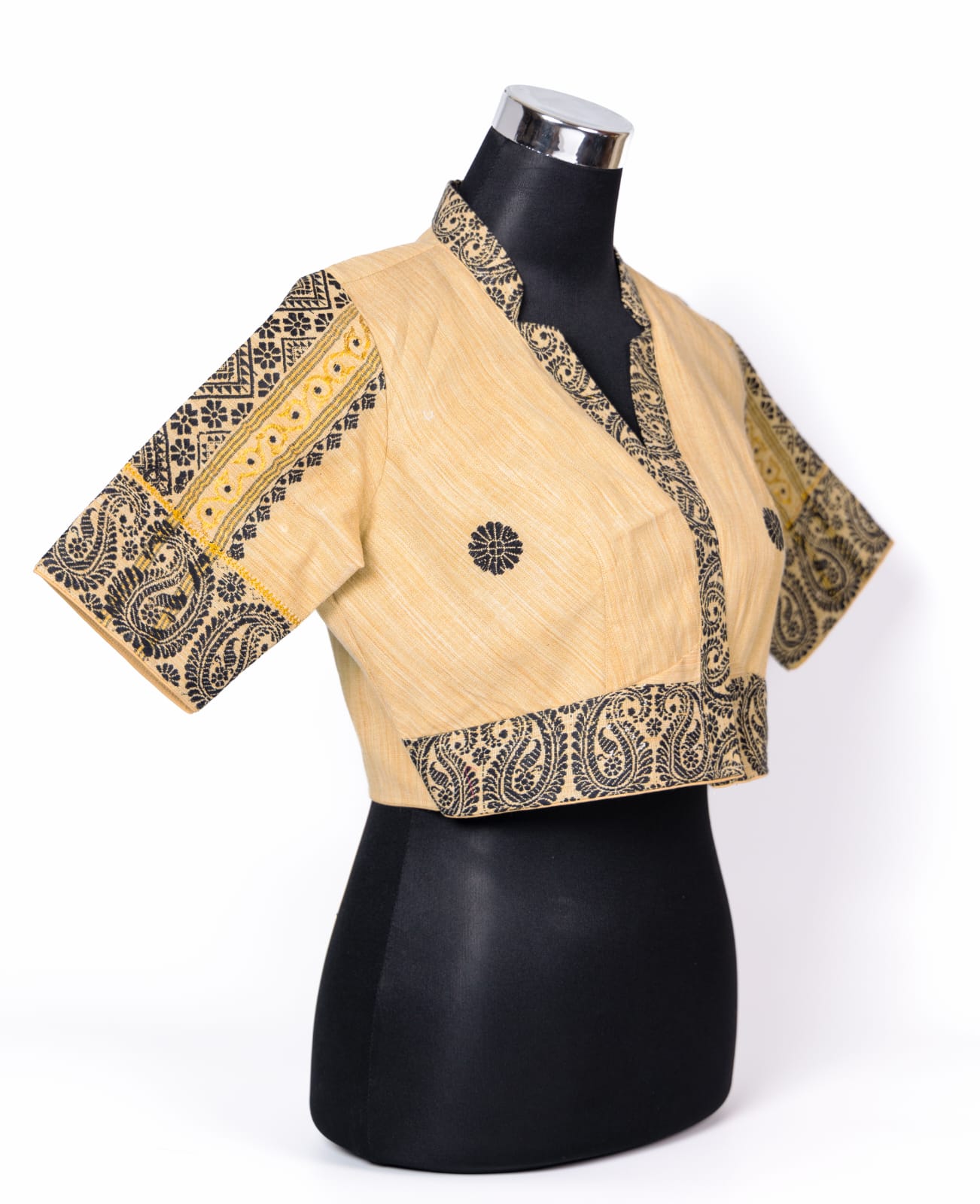 TRADITIONAL ASSAMESE DESIGNED V- NECK BLOUSE.